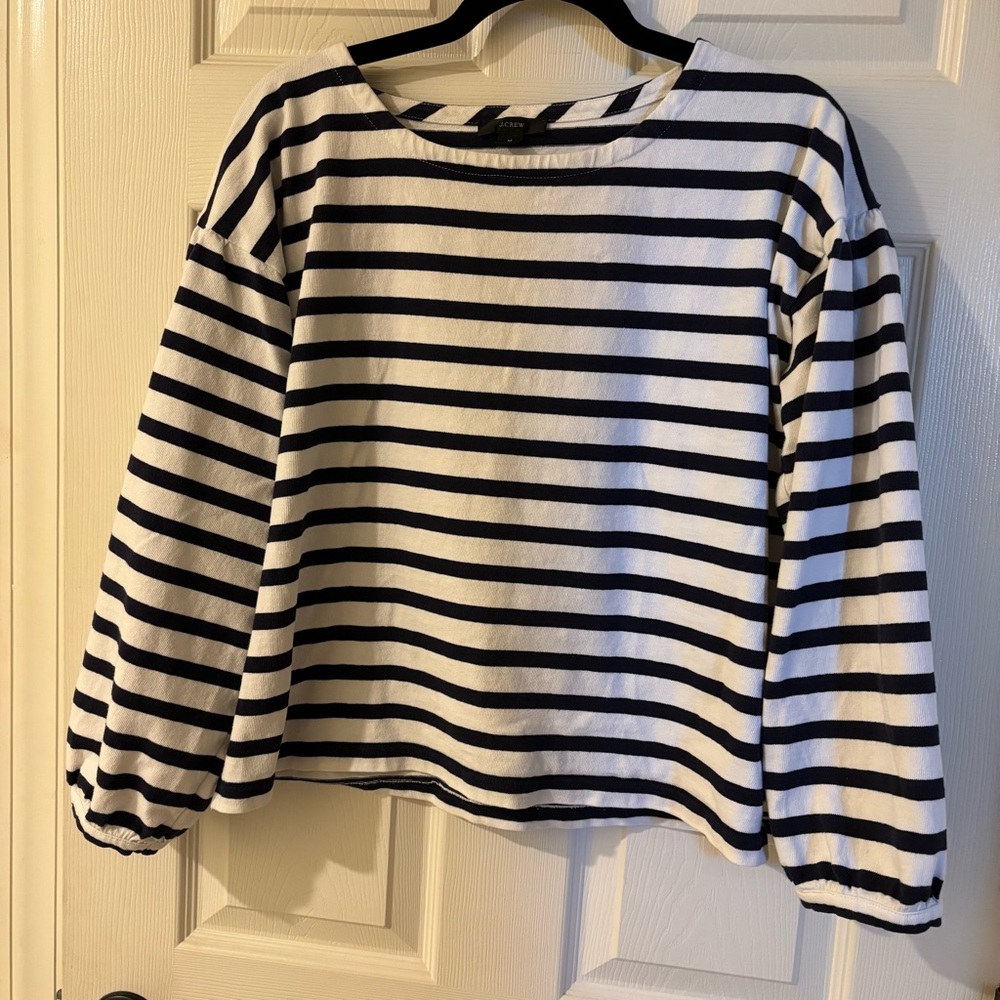 J. Crew Black and White Striped Long Sleeve Tee Medium